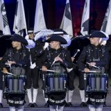 BASEL TATTOO, le Top Secret Drum Corps suisse a fait le show lors du Basel Tattoo 2025. KEYSTONE/GEORGIOS KEFALAS